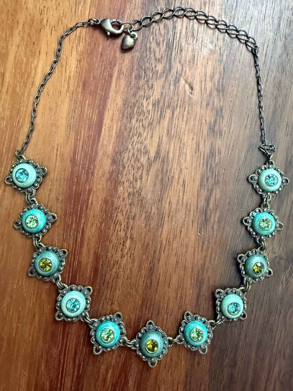 Vintage Art Deco Style Turquoise and Lime Rhinestone Statement Necklace
